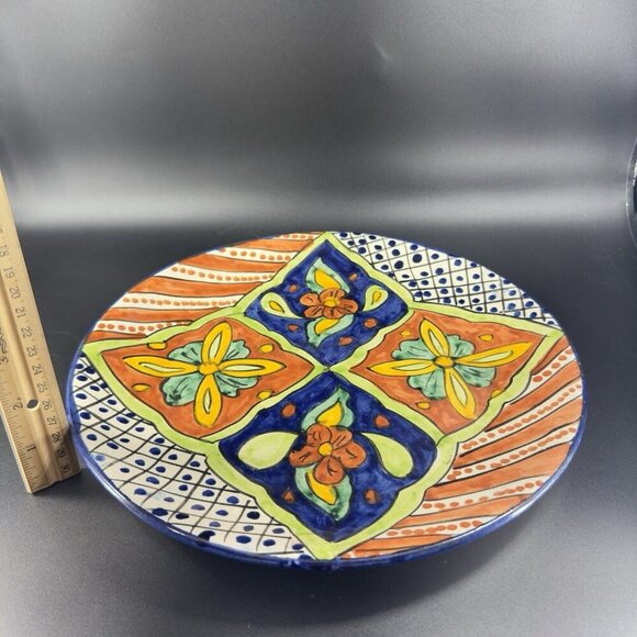 Mexico Pottery Talavera Round Dish Plate Artist Signed Mora Hand Painted Tonala - Picture 4 of 10
